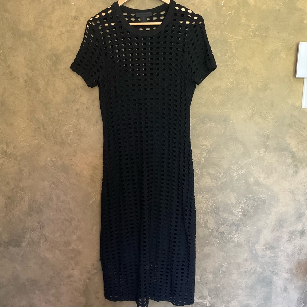 Maison Cinqcent Black Mesh Overlay Midaxi Dress Bodycon Y3K Dystopian Large